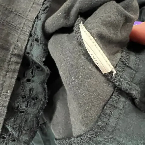 Roxy Y2K Mini Skirt XS Black Smocked Waist Eyelet Hem Pull On Boho Beach Casual - Picture 10 of 11